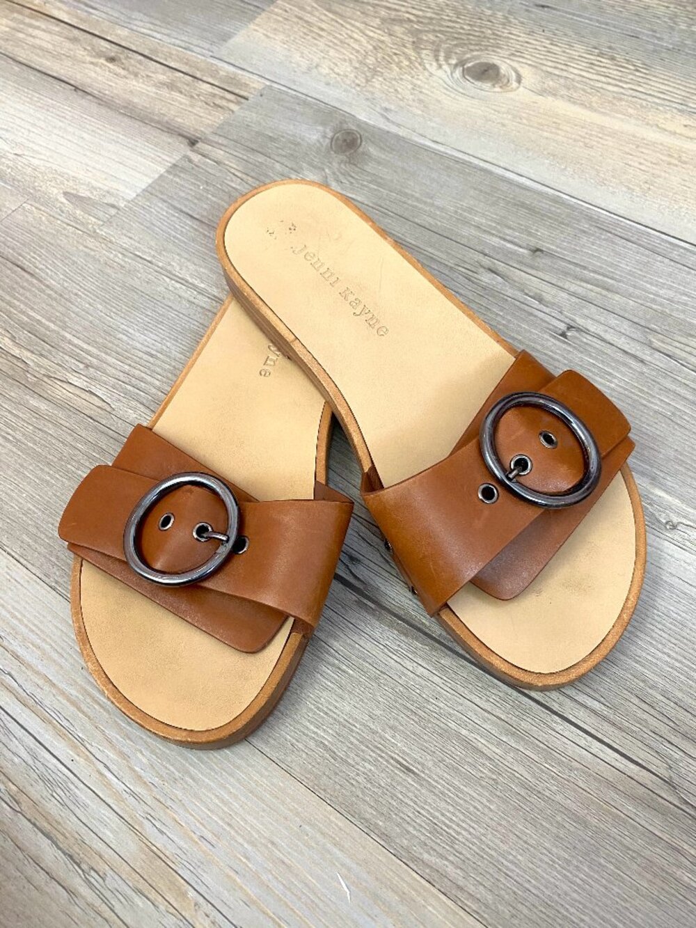 Jenni Kayne Buckle Detail Calfskin Leather Slides Sandals - Size 37